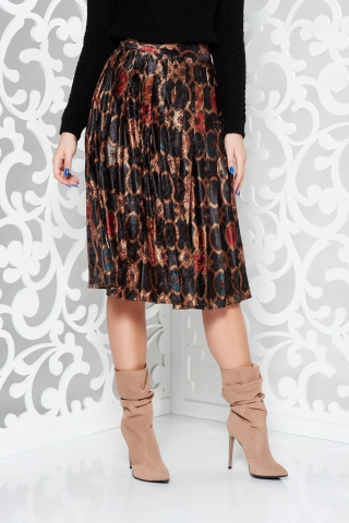 Fusta neagra casual in clos cu talie medie din material catifelat