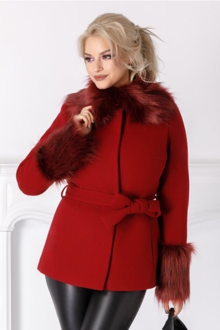 Palton scurt LaDonna bordo cu blanita