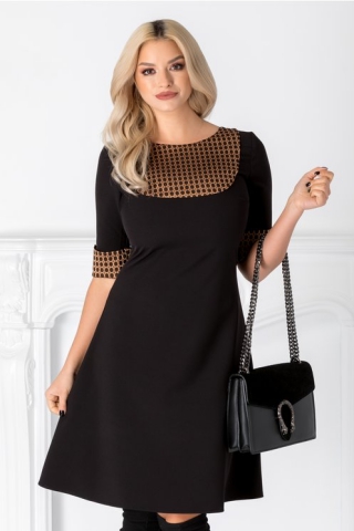 Rochie Angela neagra cu auriu si buline la bust