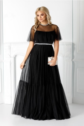 Rochie Brise neagra din tull cu benzi stralucitoare