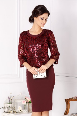 Rochie Dariana bordo cu paiete
