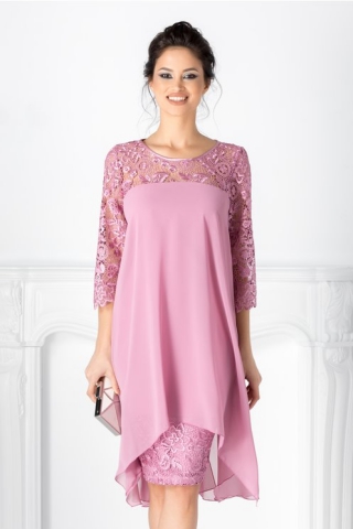 Rochie Verra lila vaporoasa din voal si dantela
