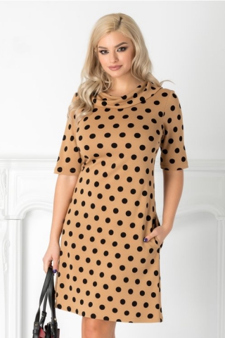 Rochie Augusta crem cu buline negre