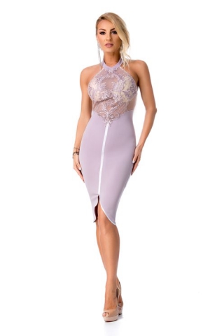 Rochie BBY lila asimetrica cu broderie la bust