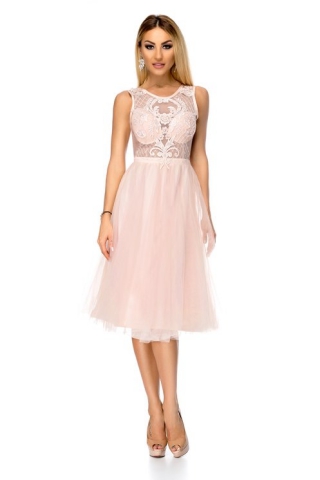 Rochie BBY rose din tull cu broderie la bust