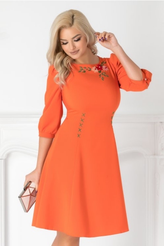 Rochie LaDonna orange cu broderie florala handmade