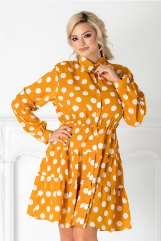 Rochie Nericia galben mustar cu buline albe
