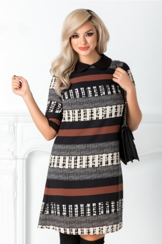 Rochie Taisia cu dungi si imprimeu abstract