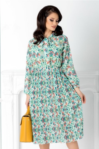Rochie Vedda ivory cu imprimeuri florale verzi