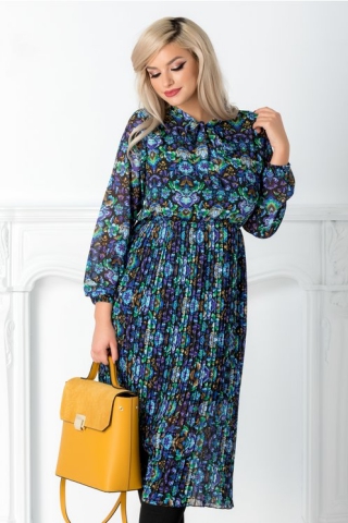 Rochie Vedda neagra cu imprimeuri florale mov