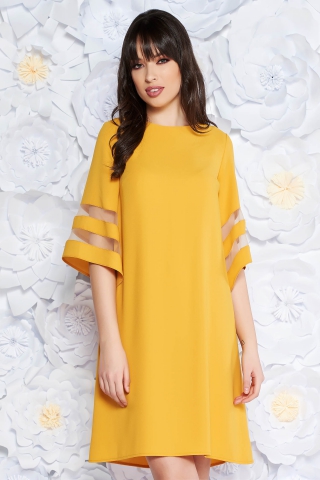 Rochie galbena eleganta cu croi larg din stofa neelastica cu maneci largi
