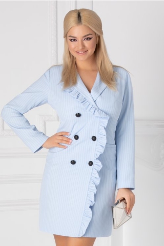 Rochie LaDonna bleu tip sacou cu volanase
