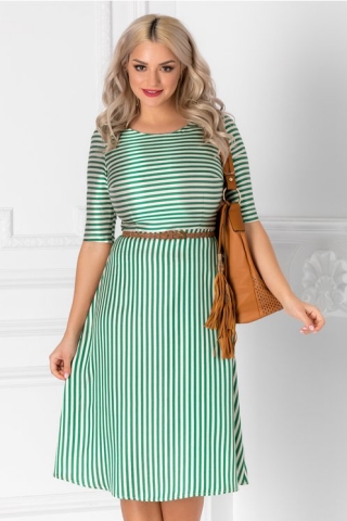 Rochie Sandra cu imprimeu cu dungi verzi