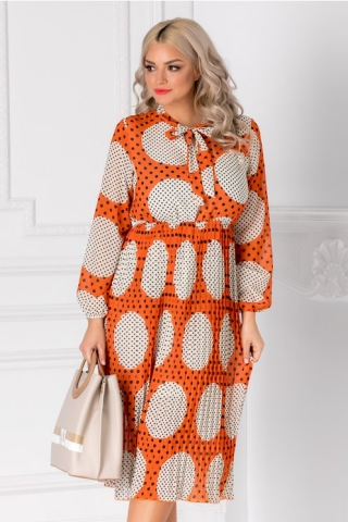 Rochie Vedda orange cu buline maxi ivoire