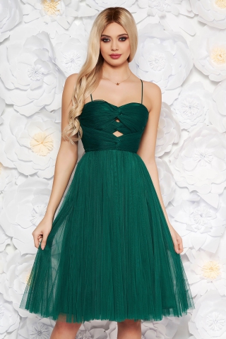 Rochie Ana Radu verde-inchis de lux tip corset in clos din tul captusita pe interior decupat la bust