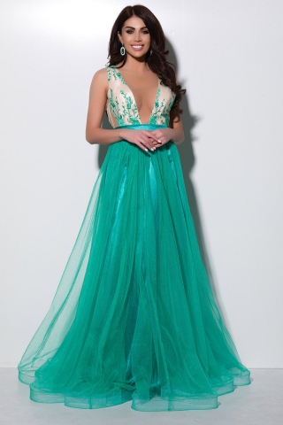 Rochie lunga eleganta turquoise din tul Atmosphere