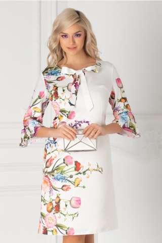 Rochie Ira alba cu imprimeu floral