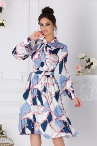 Rochie LaDonna ivoire cu imprimeu divers in tonuri de albastru si roz