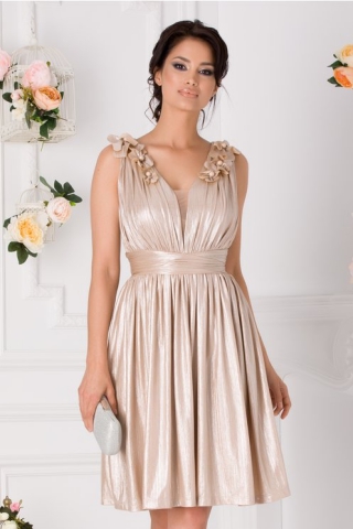 Rochie Ladonna Brigitta midi de ocazie bej metalizat