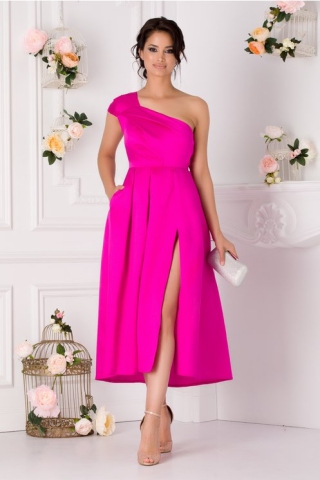 Rochie Moze cu un umar ciclame din tafta