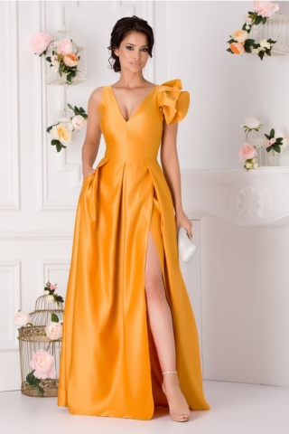 Rochie Moze galben mustar lunga din tafta