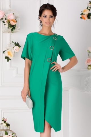 Rochie Teodora verde cu aplicatii metalice
