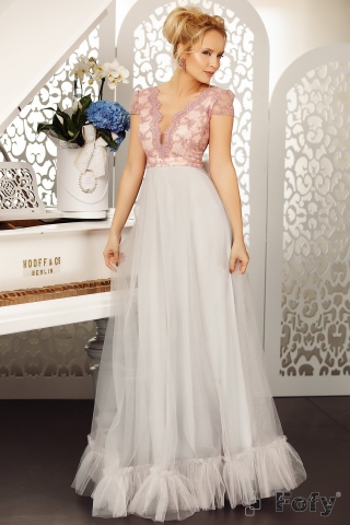 Rochie de seara lunga Fofy din tull gri