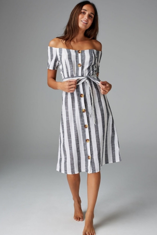 NEXT Rochie cu model in dungi si decolteu pe umeri