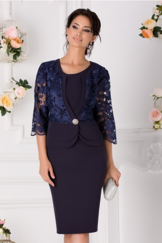 Rochie Cami bleumarin cu bolero din dantela florala