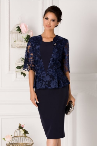 Rochie Gratiela bleumarin cu peplum si dantela la bust