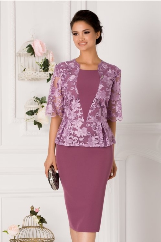 Rochie Gratiela lila cu peplum si dantela la bust