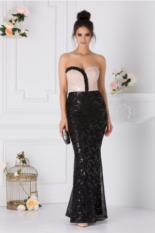 Rochie Leonard Collection negru cu bej si margelute