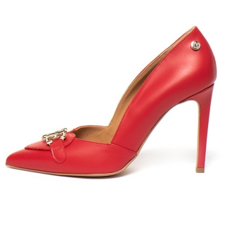 Love Moschino Pantofi de piele cu varf ascutit si logo metalic