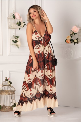 Rochie Betty maro cu imprimeuri caramizii