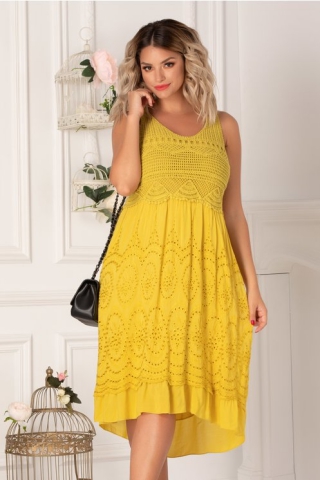 Rochie Evolette galbena cu perforatii pe fata