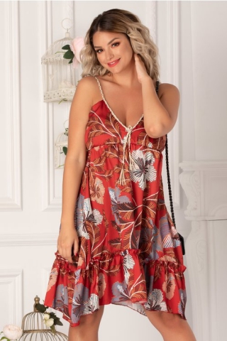 Rochie Gianina bordo cu imprimeuri florale punctate