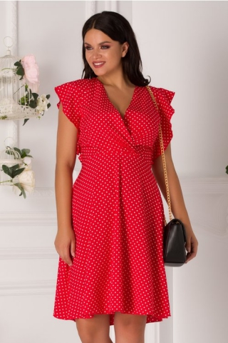 Rochie Juliette rosie cu buline albe