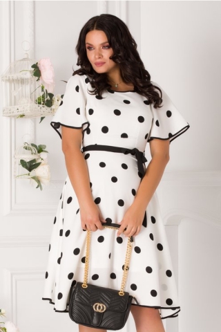 Rochie Kati alba cu buline negre