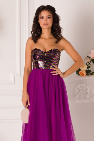Rochie LaDonna violet cu paiete multicolore la bust