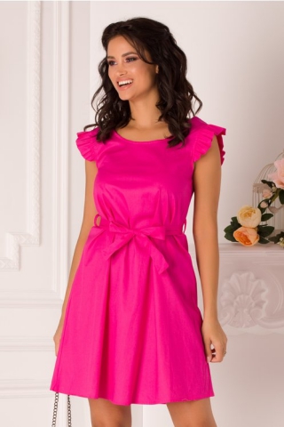 Rochie Larisa fucsia cu volanase la umeri