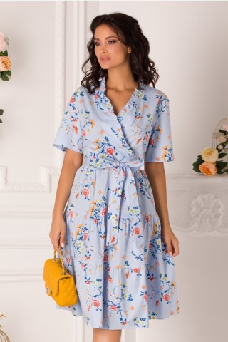 Rochie Marissa clos bleu cu decolteu petrecut si imprimeuri florale
