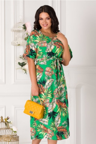 Rochie Miruna verde cu imprimeu exotic