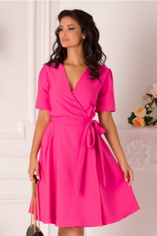 Rochie Sabrina fucsia clos cu design petrecut
