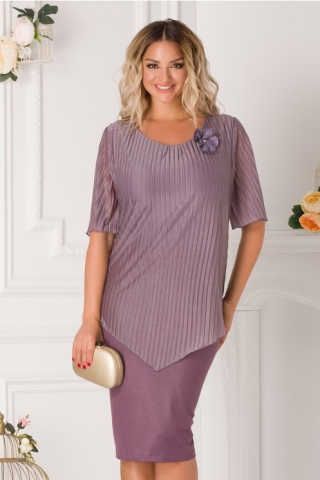 Rochie Alice lila cu voal plisat suprapus