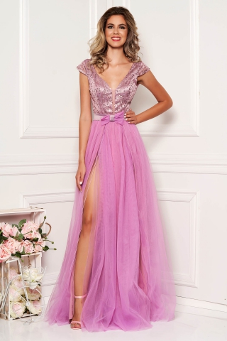 Rochie Artista lila de ocazie lunga in clos cu spatele gol cu bust buretat