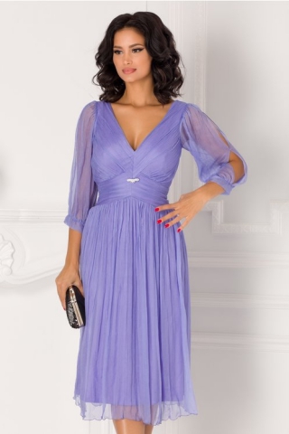 Rochie Ginette midi din matase lila cu maneci decupate
