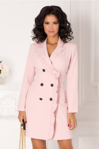 Rochie LaDonna roz tip sacou cu volanase