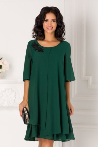 Rochie Malina verde cu voal petrecut si broderie la bust