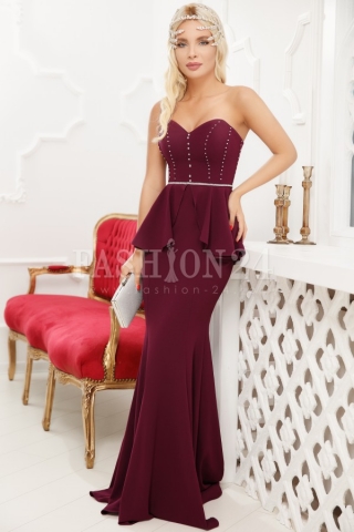 Rochie de seara lunga in nuante de mov cu peplum