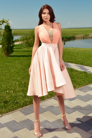 Rochie de seara somon Atmosphere din tafta si voal
